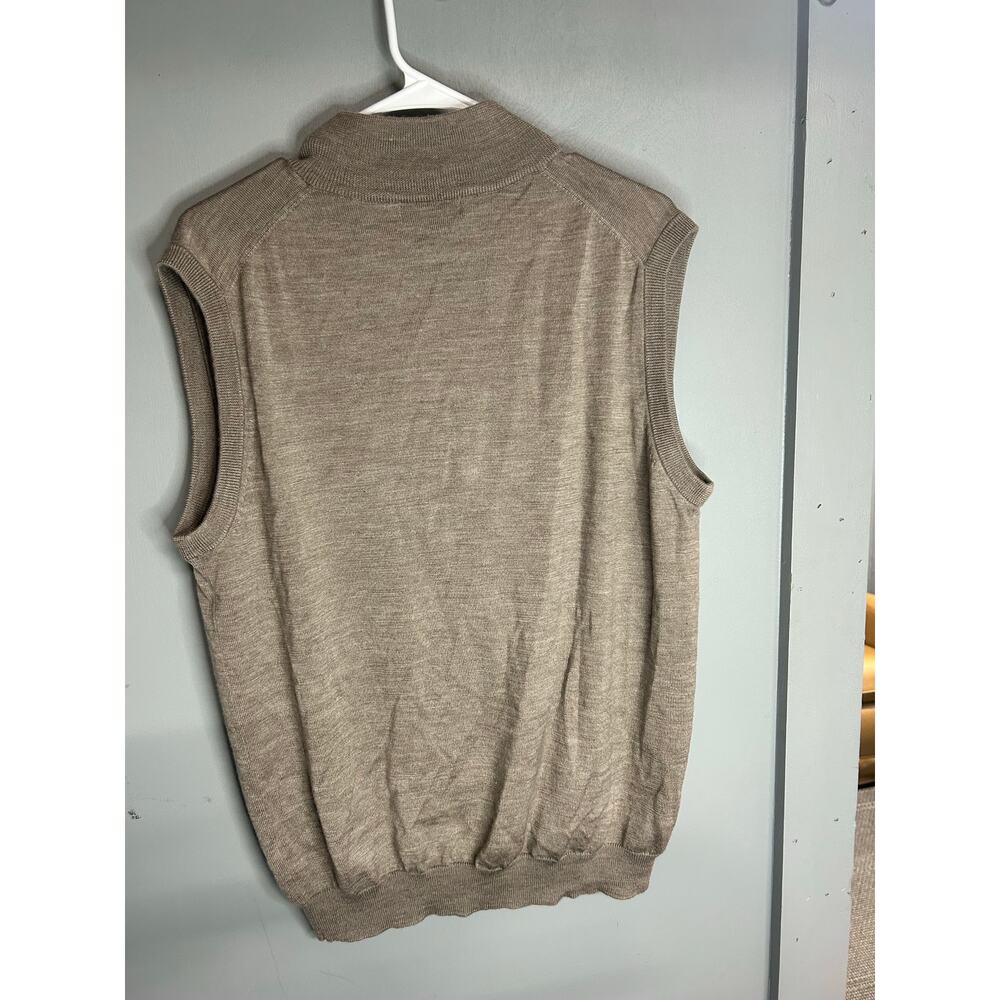 Men’s Tan Saks Fifth Avenue Wool Blend Sweater Vest Full Zip Size XL EUC